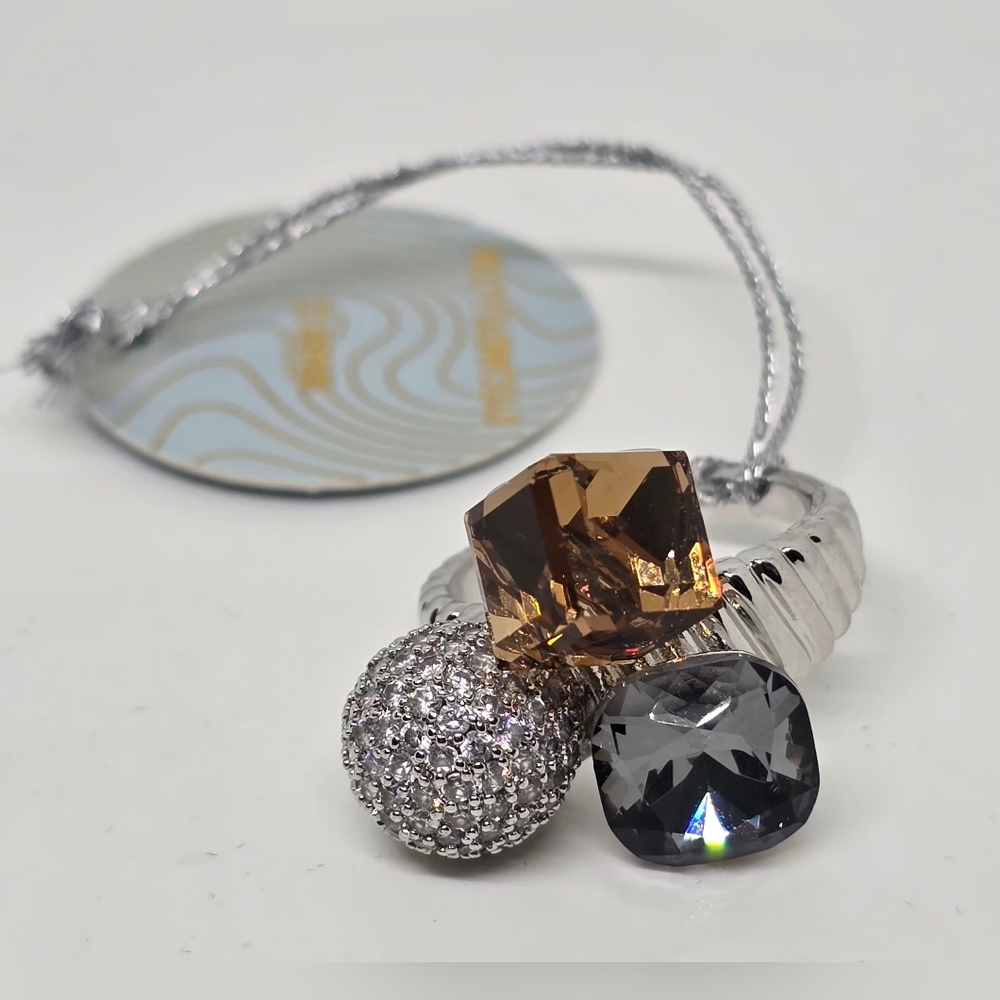 Eye Candy Silver Ring with Brown and Gray Gems